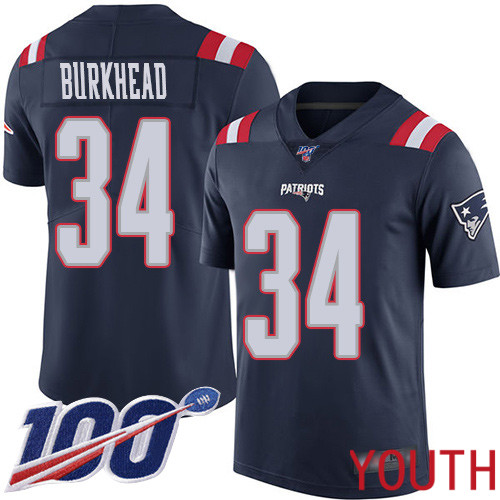 New England Patriots Football #34 100th Season Rush Limited Navy Blue Youth Rex Burkhead NFL Jersey->women nfl jersey->Women Jersey